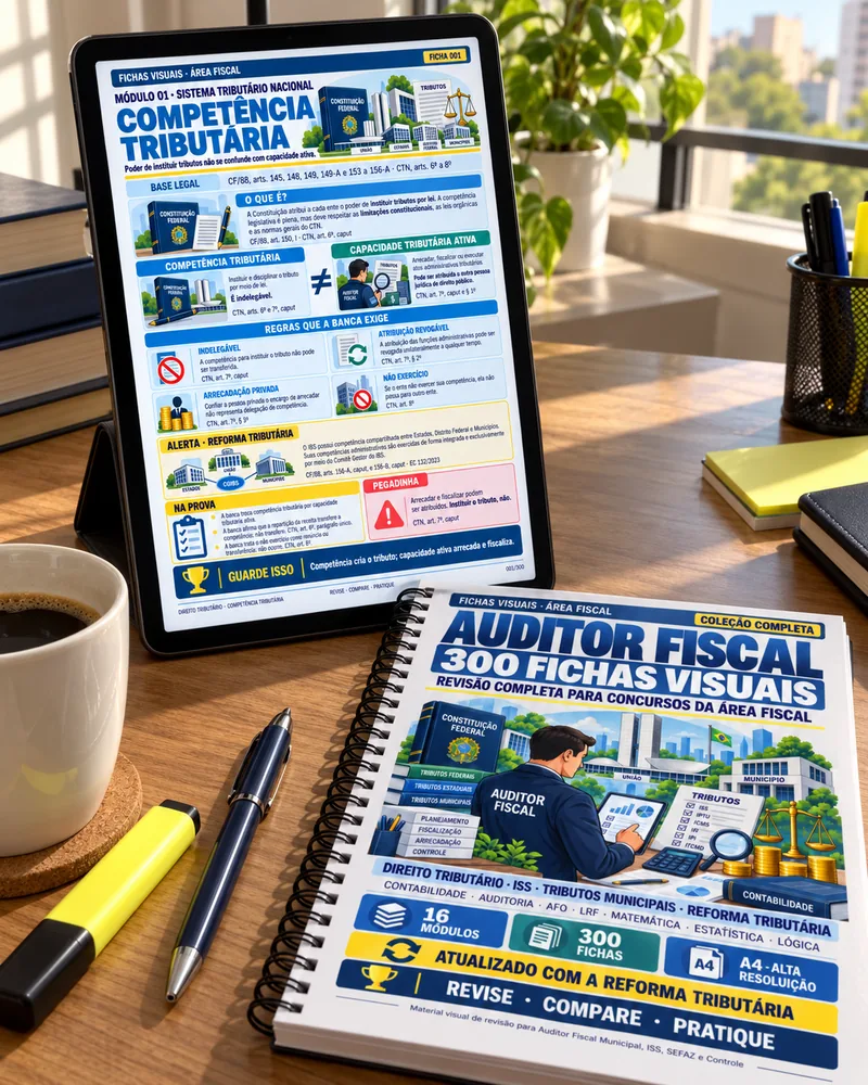 Tablet com a Ficha 001 e a capa da coleção impressa na mesa