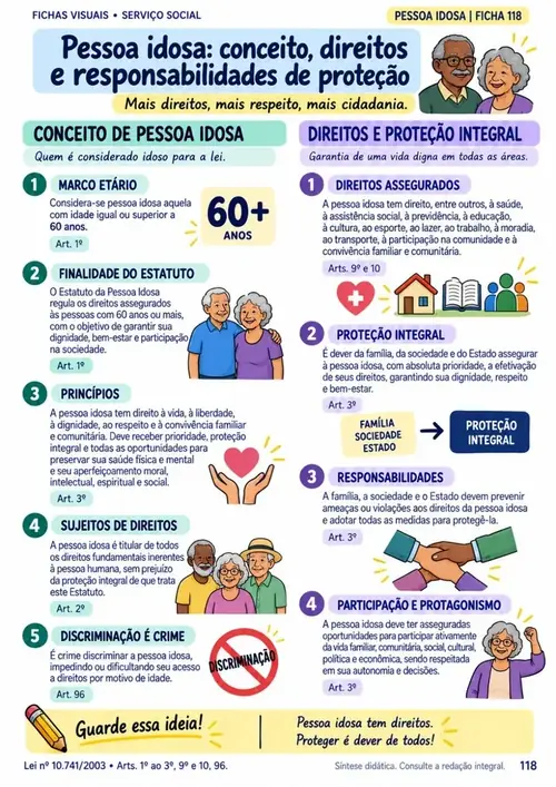 Módulo 14: Estatuto da Pessoa Idosa. Direitos fundamentais, prioridade de atendimento, medidas de proteção e crimes.